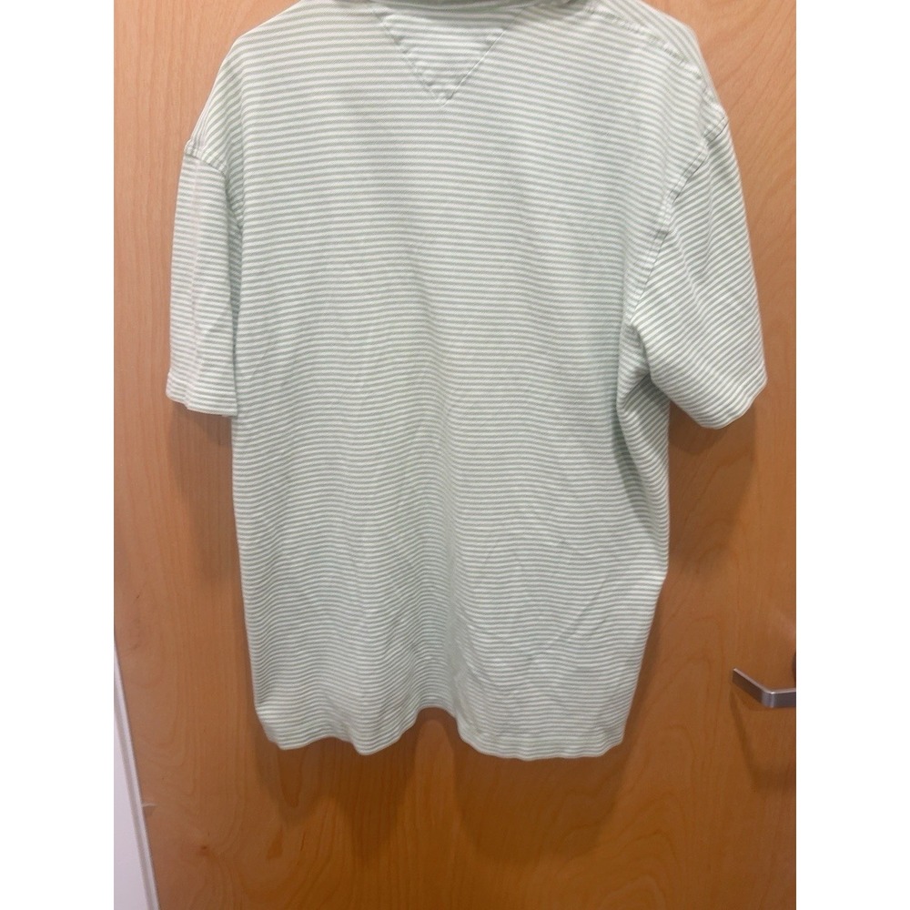 Tommy Hilfiger Mens XXL Green White Striped Cotton Pocket Polo Shirt Flag Logo